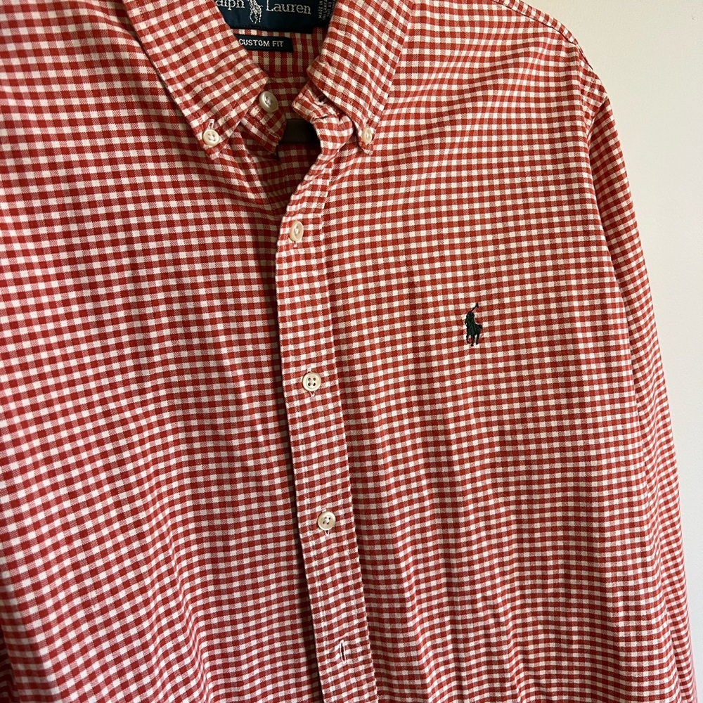 Ralph Lauren Oxford Button Down Orange Check Size Large